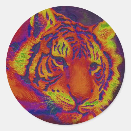 psychedelische tijger ronde sticker (Voorkant)