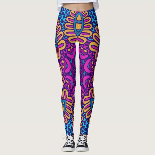 Psychedelische Tribal Pattern Leggings - Vibrant B (Voorkant)