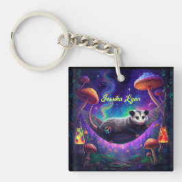 Psychedelische Trippy Hippie Opossum Custom Persoo Sleutelhanger