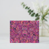 Psychedelische trippy kat in levendig neon briefkaart (Staand voorkant)