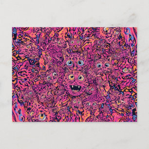 Psychedelische trippy kat in levendig neon briefkaart