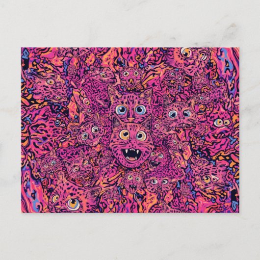Psychedelische trippy kat in levendig neon briefkaart (Voorkant)