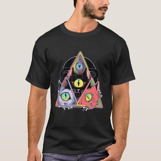 Psychedelische Trippy Kat Kunst Heilige Geometrie T-shirt (Voorkant)