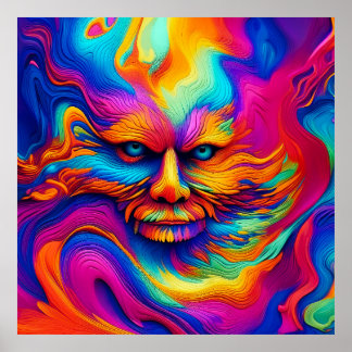 Psychedelische Trippy Kleurrijke Abstracte Paint S Poster