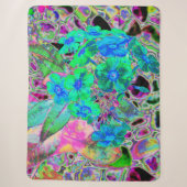 Psychedelische Trippy Limegroene en Blauwe Bloemen Sherpa Deken (Voorkant)