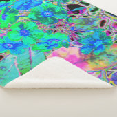 Psychedelische Trippy Limegroene en Blauwe Bloemen Sherpa Deken (3/4)