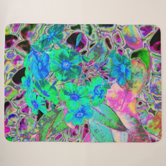 Psychedelische Trippy Limegroene en Blauwe Bloemen Sherpa Deken (Voorkant (horizontaal))