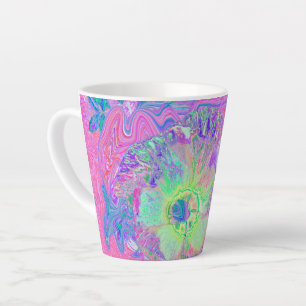 Psychedelische Trippy Limegroene en Paarse Hibiscu Latte Mok