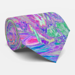 Psychedelische Trippy Limegroene en Paarse Hibiscu Stropdas