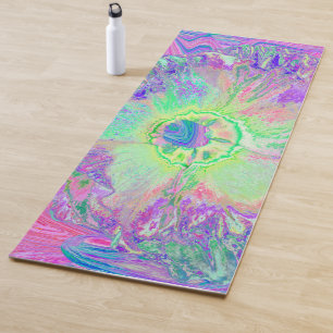 Psychedelische Trippy Limegroene en Paarse Hibiscu Yogamat