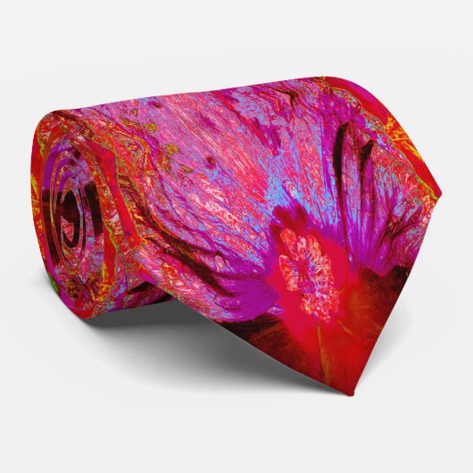 Psychedelische Trippy Retro Rode Hibiscus Bloem Stropdas (Opgerold)