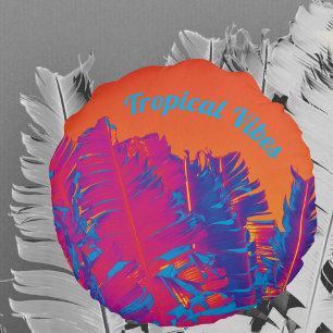 Psychedelische Tropische Vibes Palmbomen Hot Pink Rond Kussen