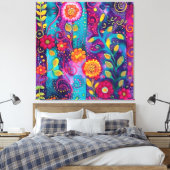 Psychedelische Tuin – Whimsy in Bloei Canvas Afdruk (Insitu (Slaapkamer))