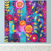 Psychedelische Tuin – Whimsy in Bloei Canvas Afdruk (Insitu (Houten vloer))