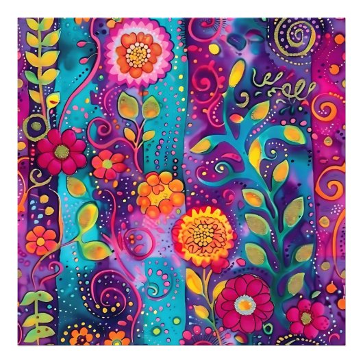 Psychedelische Tuin – Whimsy in Bloei Foto Afdruk (Voorkant)