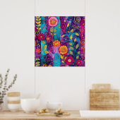 Psychedelische Tuin – Whimsy in Bloei Poster (Keuken)