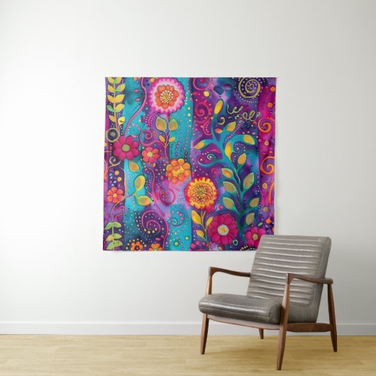Psychedelische Tuin – Whimsy in Bloei Wandkleed (In situ)
