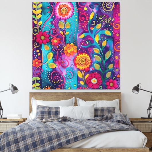 Psychedelische tuin - Whimsy in Bloom Canvas Afdruk (Insitu (Slaapkamer))
