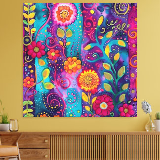 Psychedelische tuin - Whimsy in Bloom Canvas Afdruk