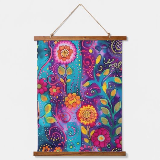 Psychedelische tuin - Whimsy in Bloom Hangend Wandkleed (Voorkant)