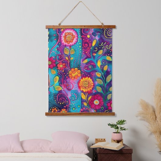 Psychedelische tuin - Whimsy in Bloom Hangend Wandkleed (Slaapkamer)