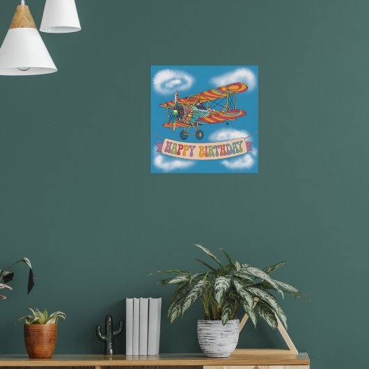 psychedelische tweedekker die over een spandoek vl poster (Woonkamer 1)