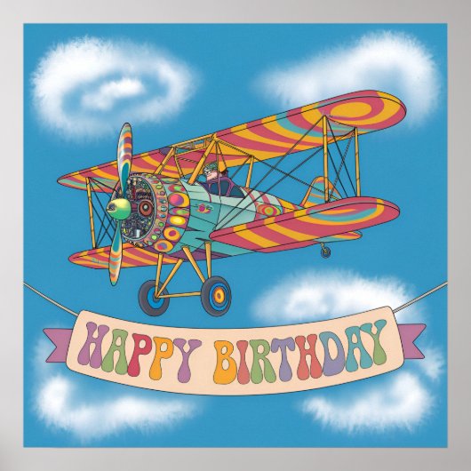 psychedelische tweedekker die over een spandoek vl poster (Voorkant)