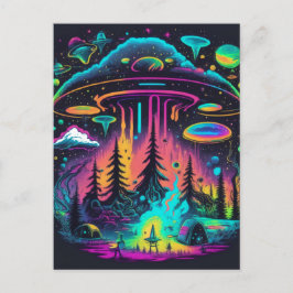 Psychedelische UFO-fantasiekunst Briefkaart
