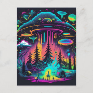 Psychedelische UFO-fantasiekunst Briefkaart
