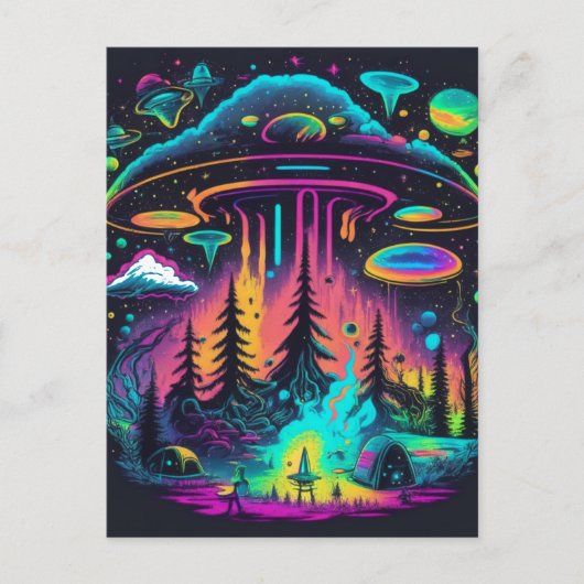 Psychedelische UFO-fantasiekunst Briefkaart (Voorkant)