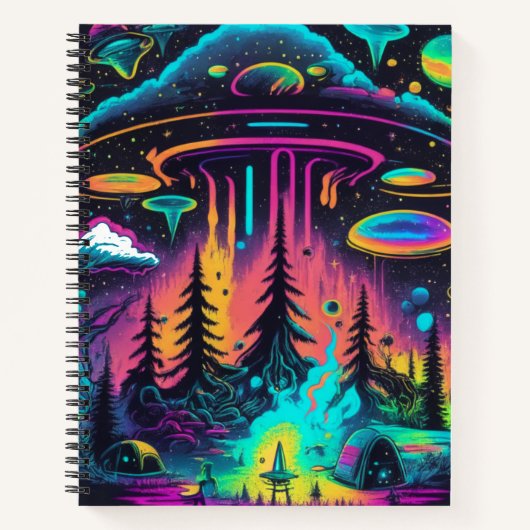 Psychedelische UFO-fantasiekunst Notitieboek (Voorkant)