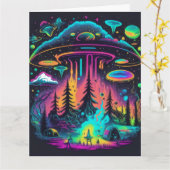Psychedelische UFO Fantasy Art Verjaardag  Kaart (Gele Bloem)