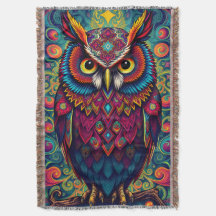 🌈 Psychedelische Uil Comfort – Boho Dier Worp Kun