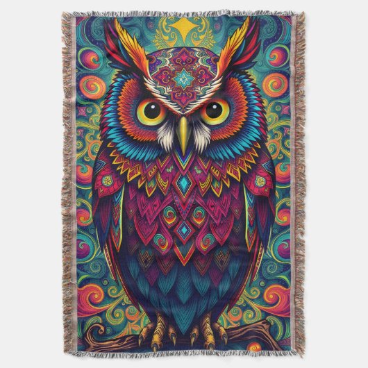 🌈 Psychedelische Uil Comfort – Boho Dier Worp Kun Deken (Voorkant Verticaal)