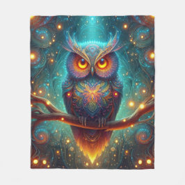 Psychedelische uil in een kosmisch bos fleece deken
