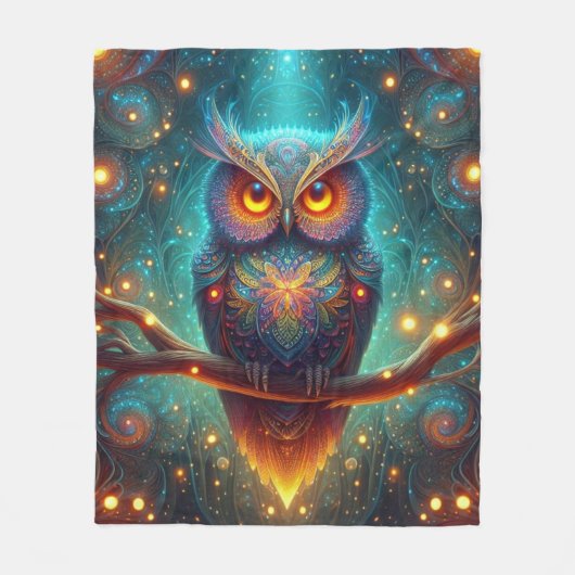 Psychedelische uil in een kosmisch bos fleece deken (Voorkant)