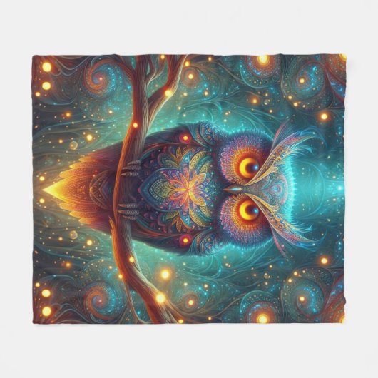 Psychedelische uil in een kosmisch bos fleece deken (Voorkant (Horizontaal))