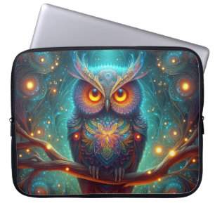 Psychedelische uil in een kosmisch bos laptop sleeve