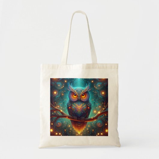 Psychedelische uil in een kosmisch bos tote bag (Voorkant)