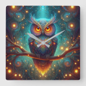 Psychedelische uil in een kosmisch bos vierkante klok (Voorkant)
