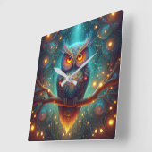 Psychedelische uil in een kosmisch bos vierkante klok (Hoek)