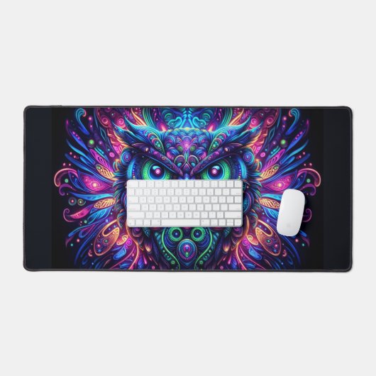 Psychedelische Uil, in het oog springende neondier Bureaumat (Keyboard & Muis)