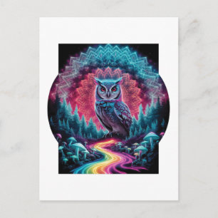 Psychedelische Uil Mandala - Trippy Bos Kunst Briefkaart