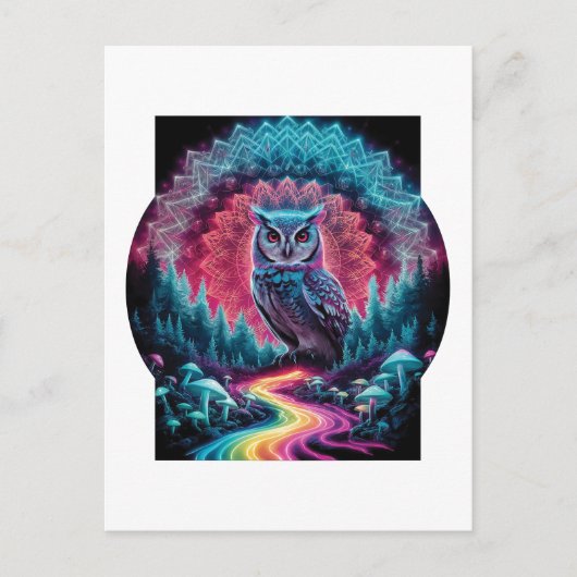 Psychedelische Uil Mandala - Trippy Bos Kunst Briefkaart (Voorkant)