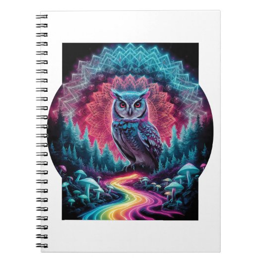 Psychedelische Uil Mandala - Trippy Bos Kunst Notitieboek (Voorkant)