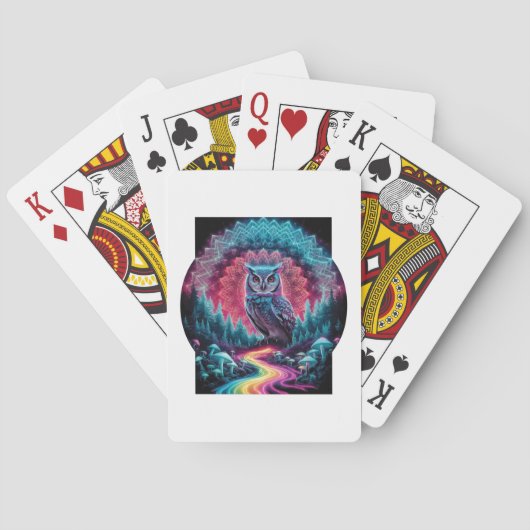Psychedelische Uil Mandala - Trippy Bos Kunst Pokerkaarten (Achterkant)