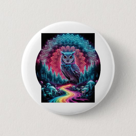 Psychedelische Uil Mandala - Trippy Bos Kunst Ronde Button 5,7 Cm (Voorkant)