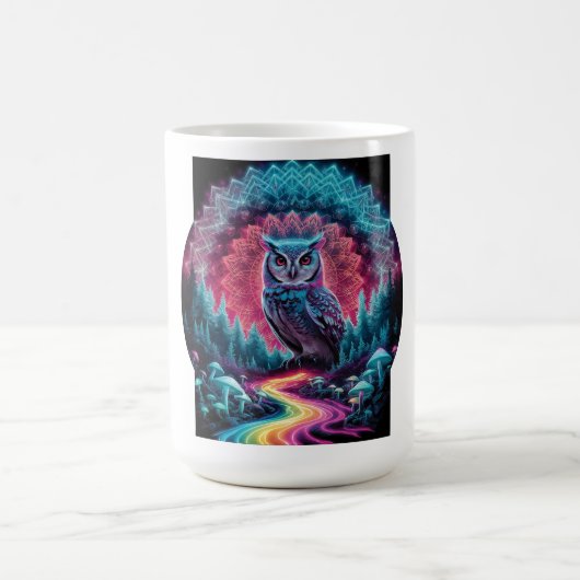 Psychedelische Uil Mandala - Trippy Forest Art Koffiemok (Center)