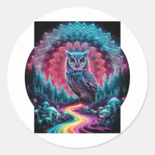 Psychedelische Uil Mandala - Trippy Forest Art Ronde Sticker