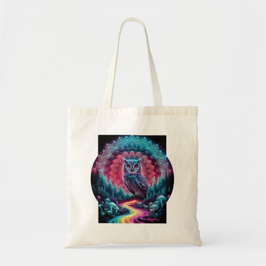 Psychedelische Uil Mandala - Trippy Forest Art Tote Bag (Voorkant)